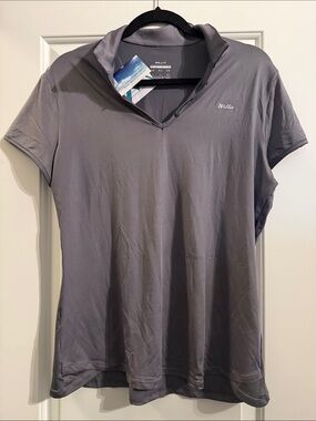 Willit Lrg  Women's Short Sleeve Polo Tee in Gray with UPF50 sun protection nwt